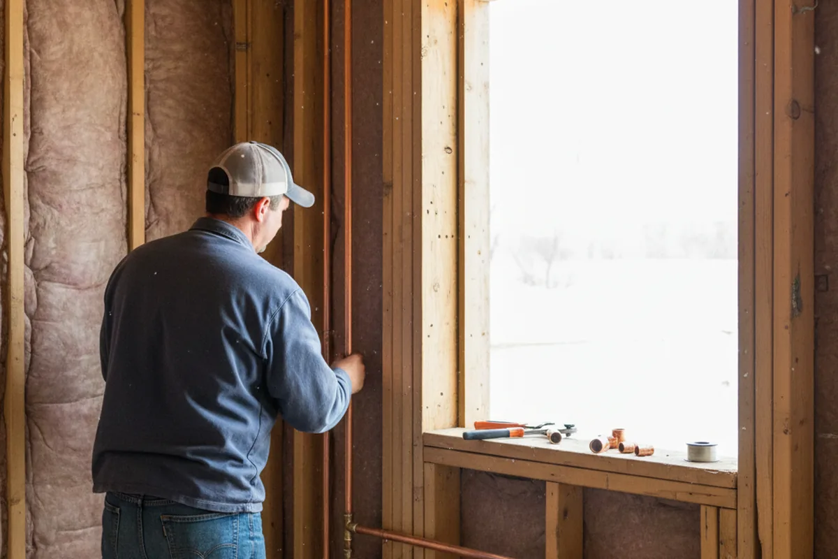 Licensed plumber running new copper supply lines in a Lackey home